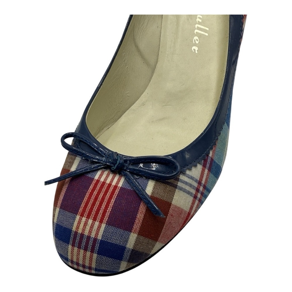 Bettye Muller Plaid Heels with Blue Bow Trim Retro 38.5 (US 8) - Picture 3 of 12
